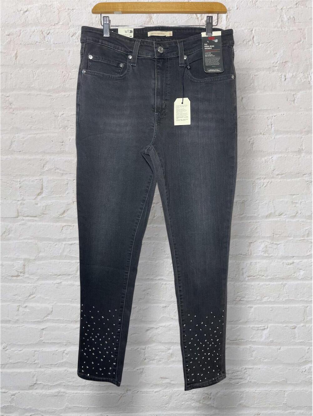 Levi’s 721 High Rise Rhinestone Skinny Jean Washed Black NWT